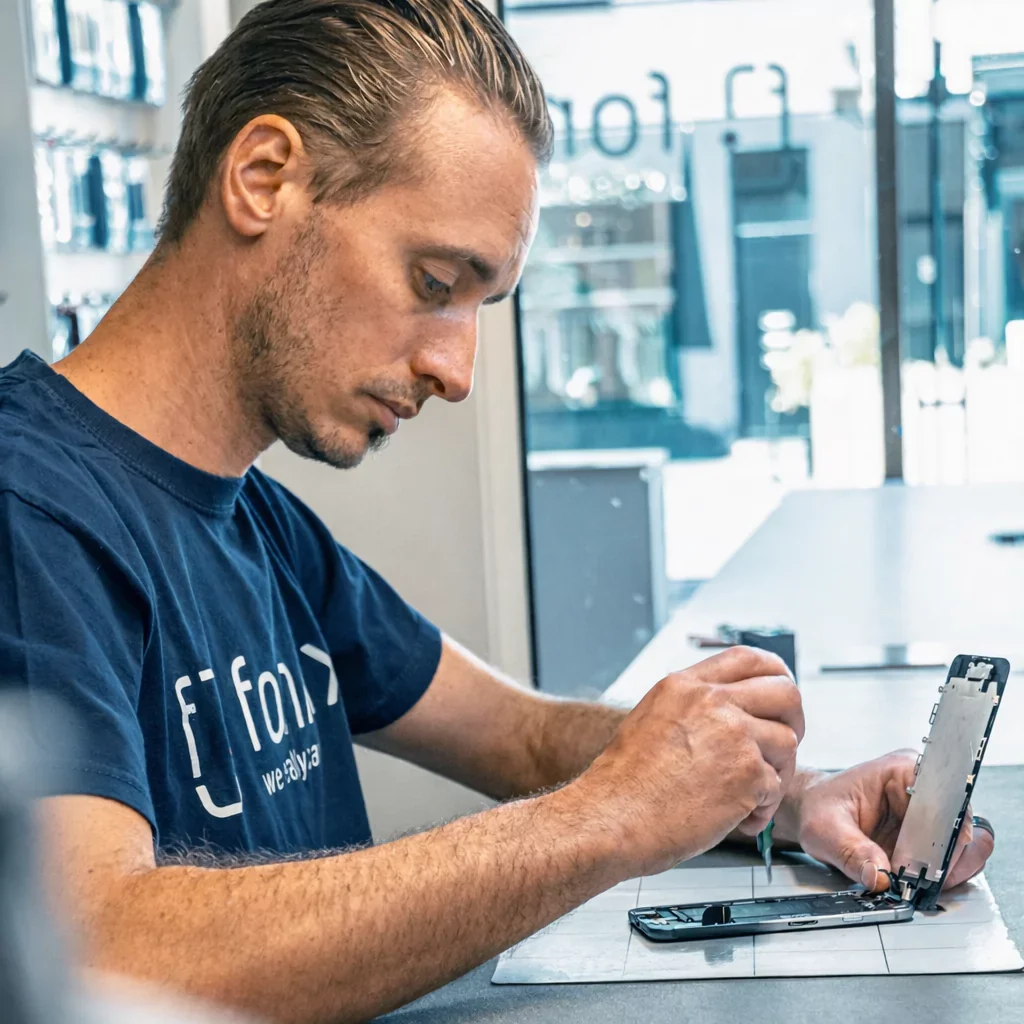 Fonifix technieker herstelt een smartphone